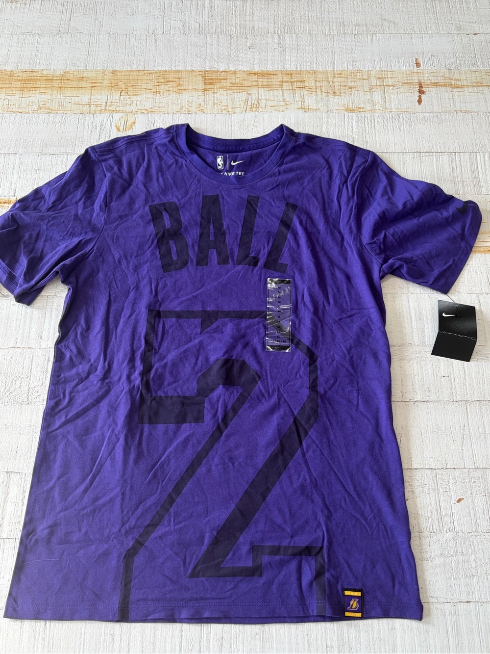 Nike NBA Lonzo Ball #2 T-Shirt NWT size Medium Purple Athletic Cut L.A. Lakers